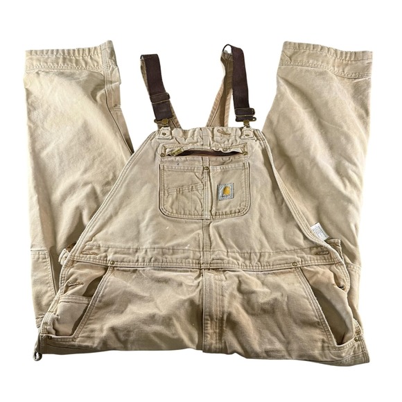 Carhartt Other - Carhartt Bib Overalls Mens 44x32 Beige Duck Canvas Carpenter Workwear R01-M